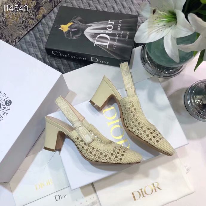 DIOR & MOI SLINGBACK PUMP Cream Mesh Cannage Embroidery KCP890R