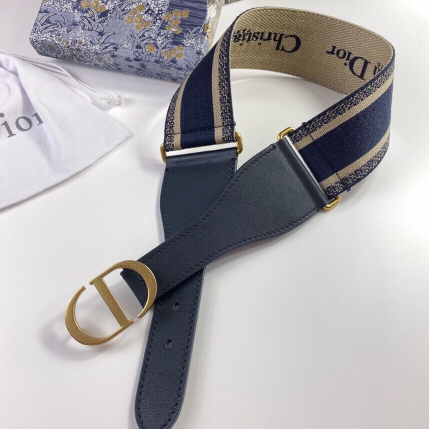 Dior Belt Embroidered Canvas M929 Blue & Cream