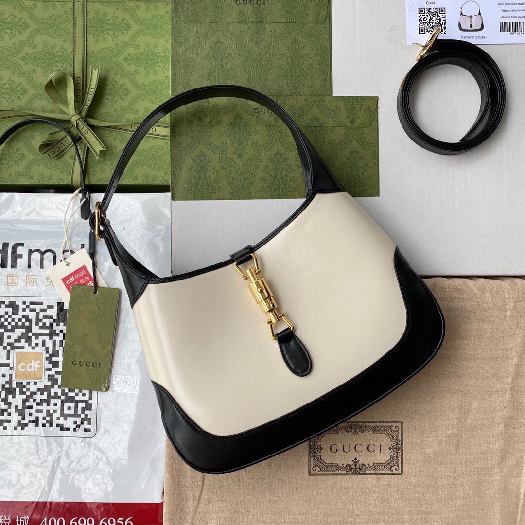 Gucci Vintage Jackie 1961 Original Leather Hobo Bag 636706 White & Black