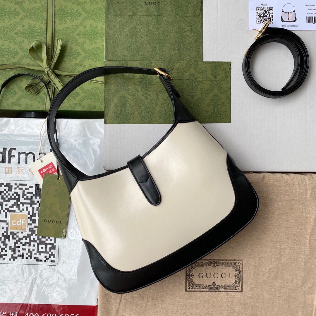 Gucci Vintage Jackie 1961 Original Leather Hobo Bag 636706 White & Black