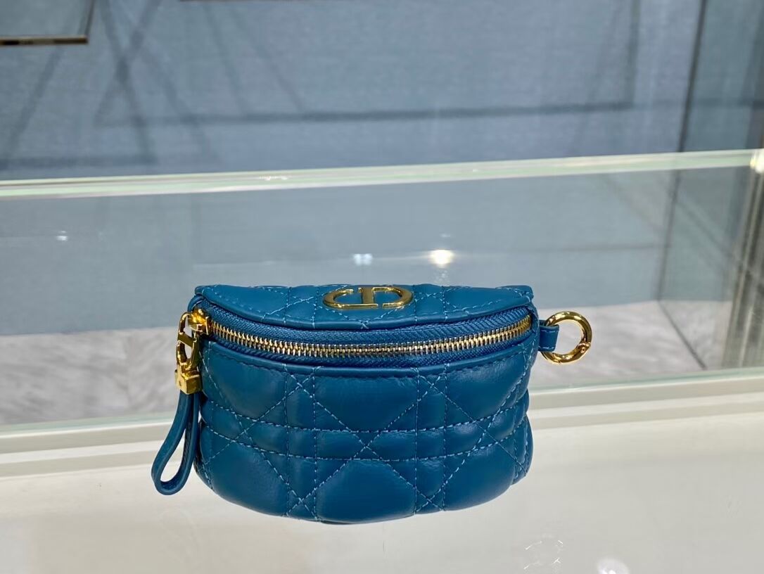 DETACHABLE DIOR CARO HALF-MOON COIN PURSE S5033U BLUE