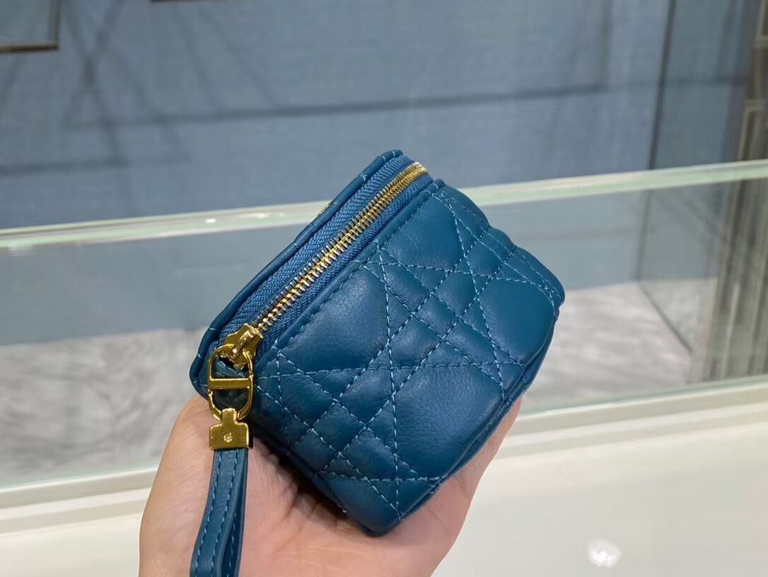 DETACHABLE DIOR CARO HALF-MOON COIN PURSE S5033U BLUE