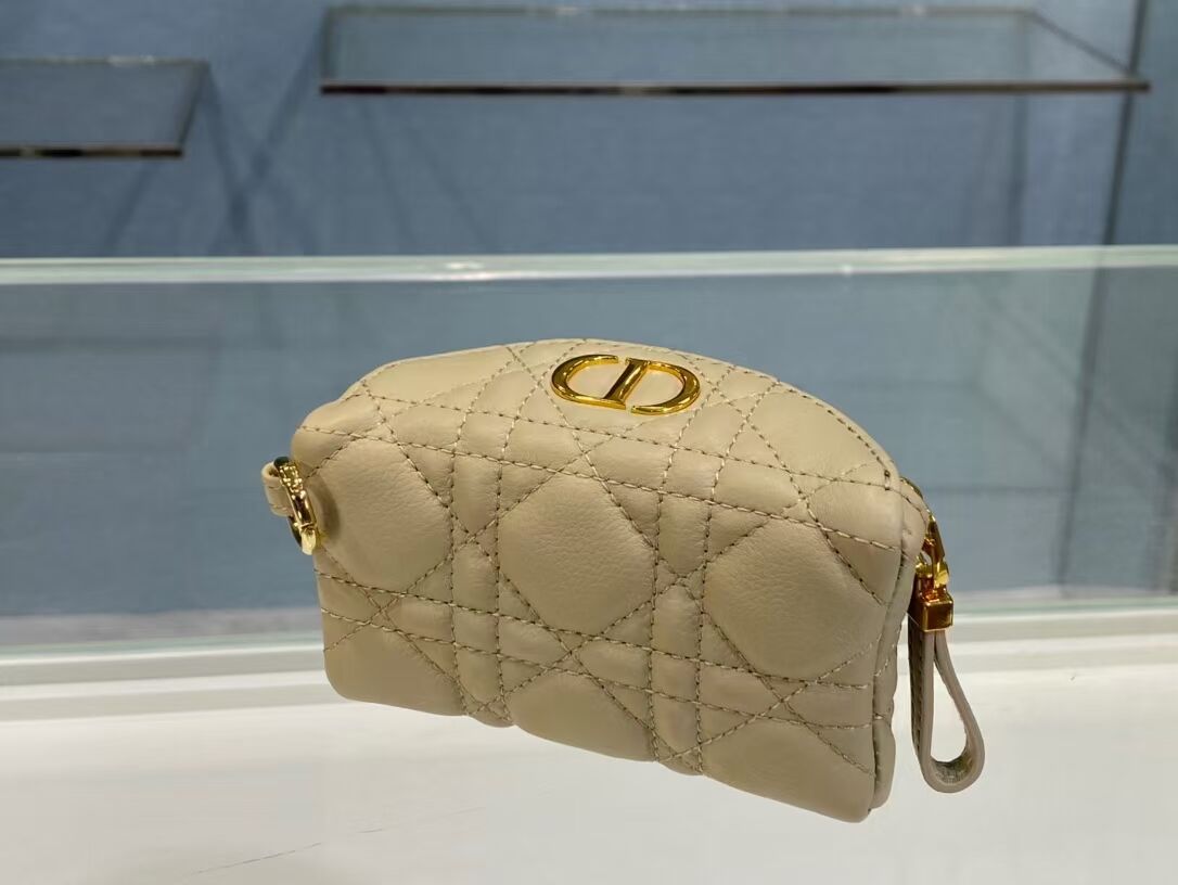 DETACHABLE DIOR CARO HALF-MOON COIN PURSE S5033U Beige 