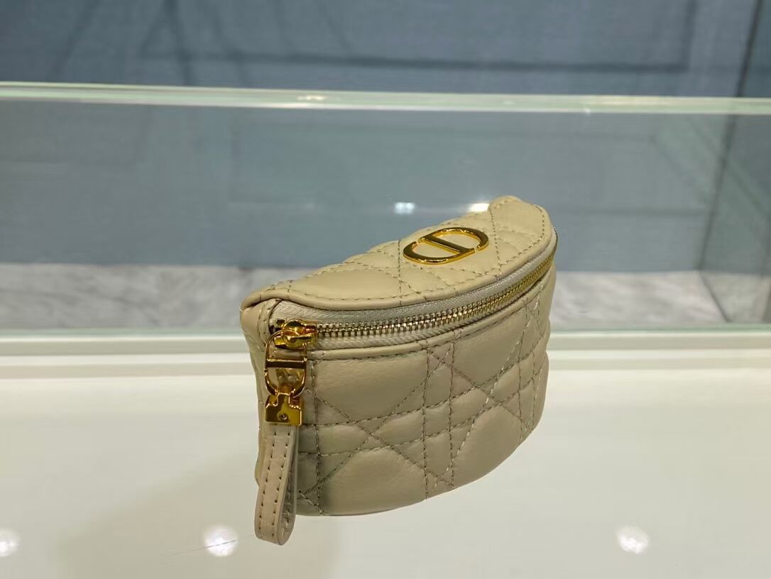 DETACHABLE DIOR CARO HALF-MOON COIN PURSE S5033U Beige 