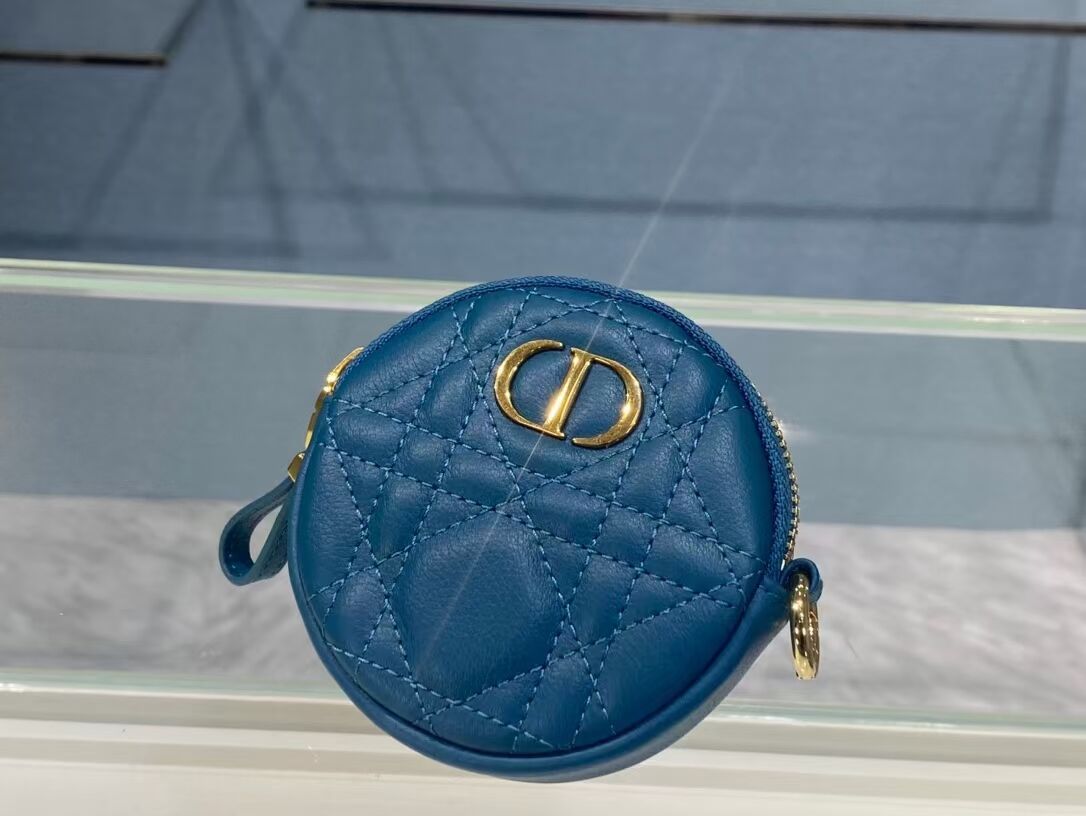 DETACHABLE DIOR CARO ROUND COIN PURSE S5035U BLUE