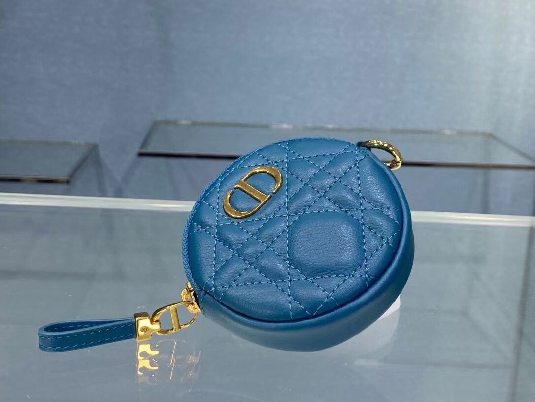 DETACHABLE DIOR CARO ROUND COIN PURSE S5035U BLUE