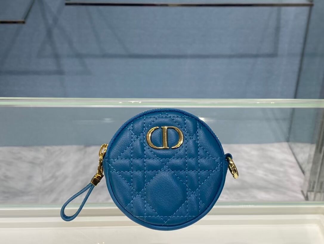 DETACHABLE DIOR CARO ROUND COIN PURSE S5035U BLUE