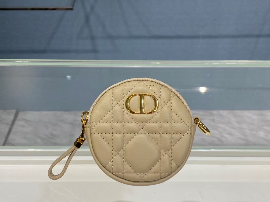 DETACHABLE DIOR CARO ROUND COIN PURSE S5035U Beige