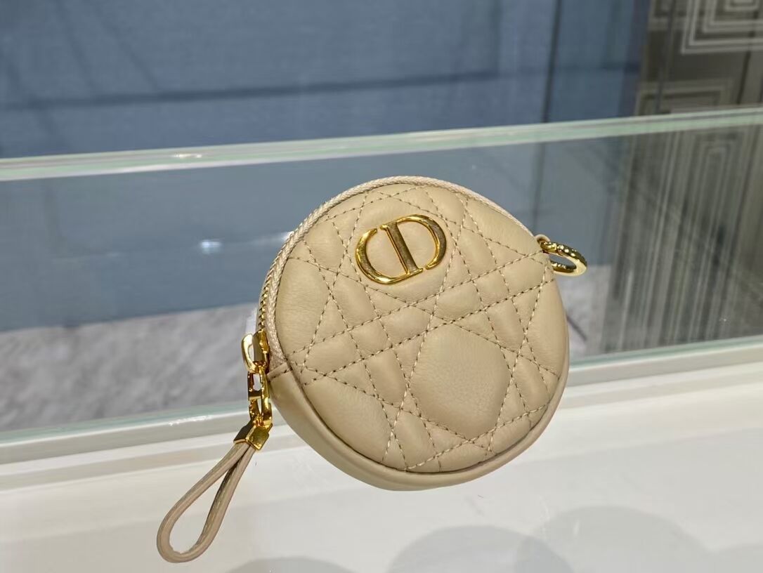 DETACHABLE DIOR CARO ROUND COIN PURSE S5035U Beige