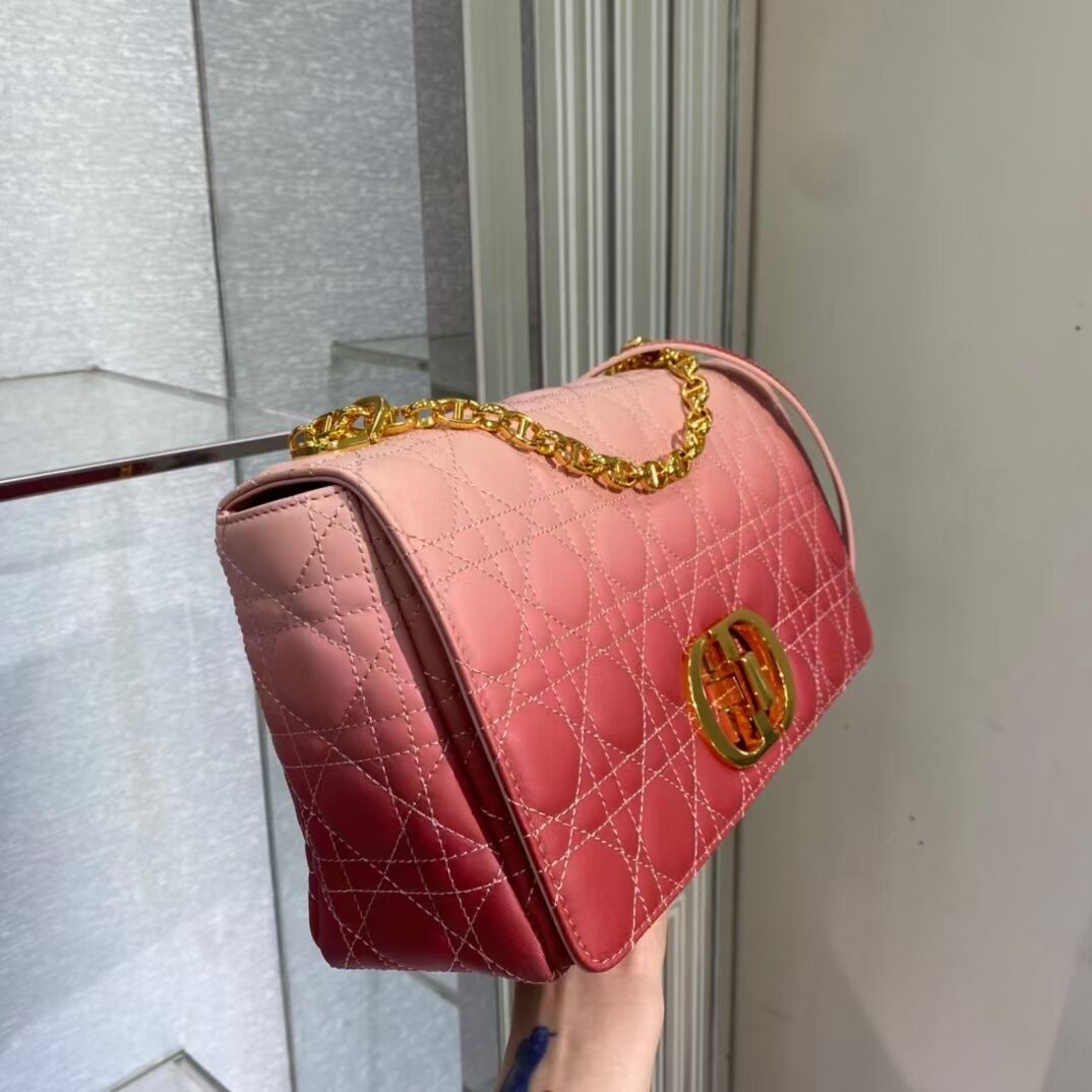 LARGE DIOR CARO BAG Indigo pink Gradient Cannage Lambskin M9243U