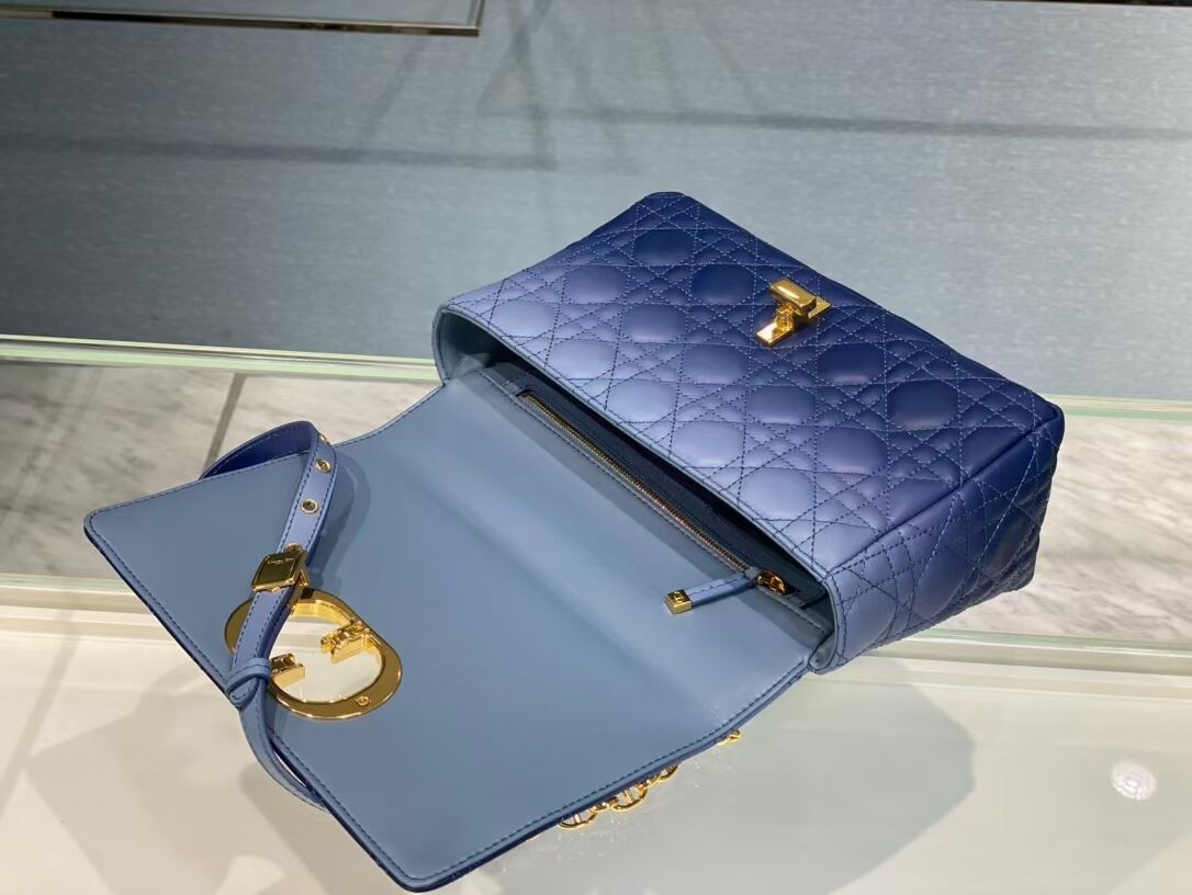 MEDIUM DIOR CARO BAG Soft Cannage Calfskin C8618 blue