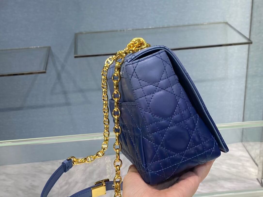 MEDIUM DIOR CARO BAG Soft Cannage Calfskin C8618 blue