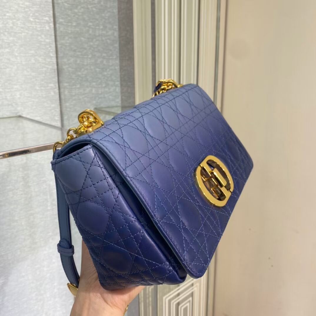 MEDIUM DIOR CARO BAG Soft Cannage Calfskin C8618 blue