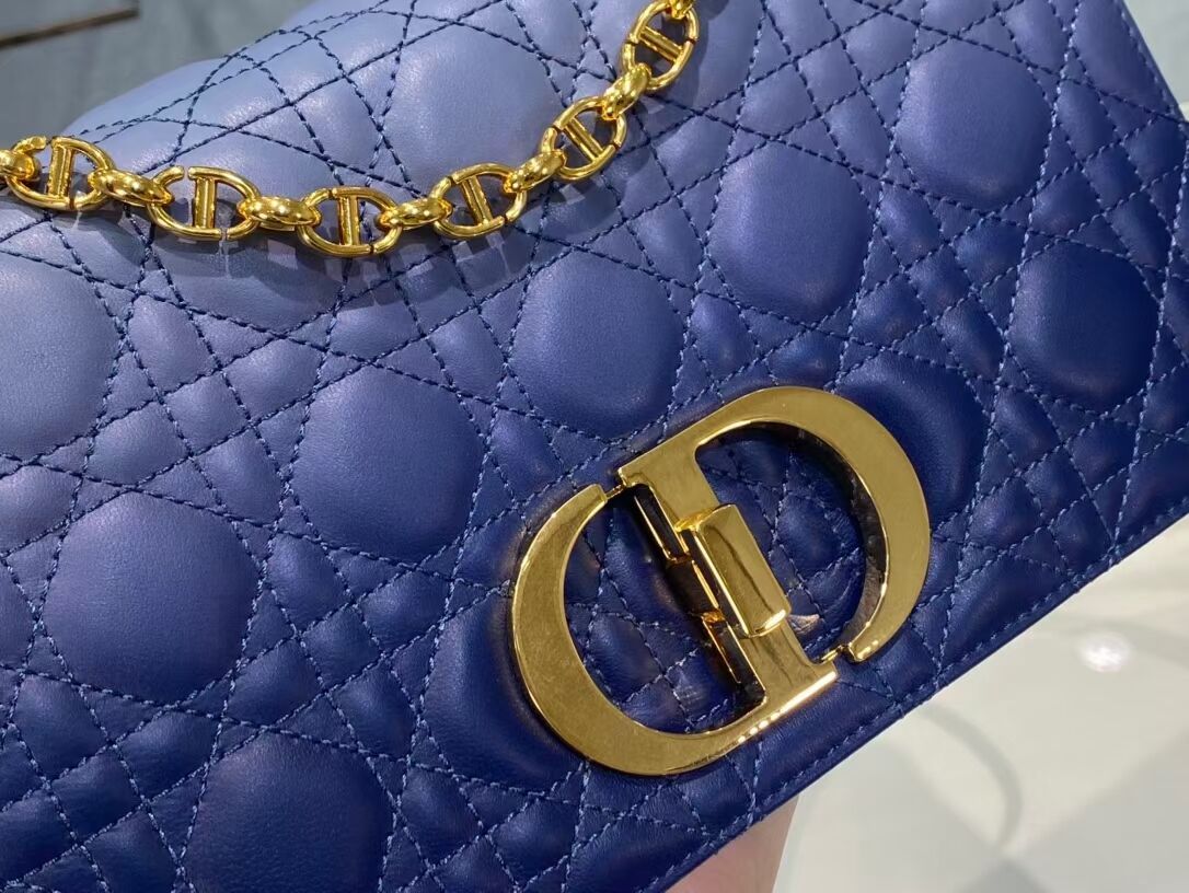 MEDIUM DIOR CARO BAG Soft Cannage Calfskin C8618 blue