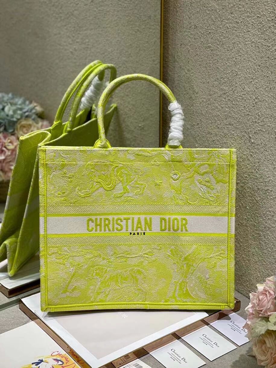 DIOR BOOK TOTE Lime Toile de Jouy Reverse Embroidery M1286ZR