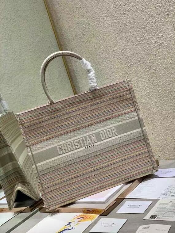 DIOR BOOK TOTE Multicolor Stripes Embroidery Reference M1286