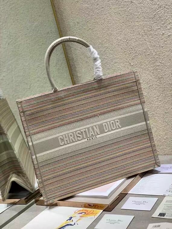 DIOR BOOK TOTE Multicolor Stripes Embroidery Reference M1286