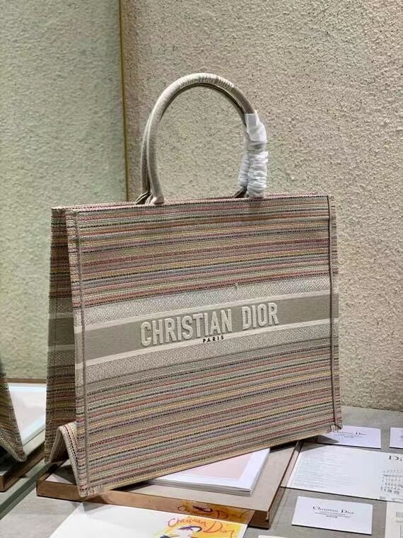 DIOR BOOK TOTE Multicolor Stripes Embroidery Reference M1286