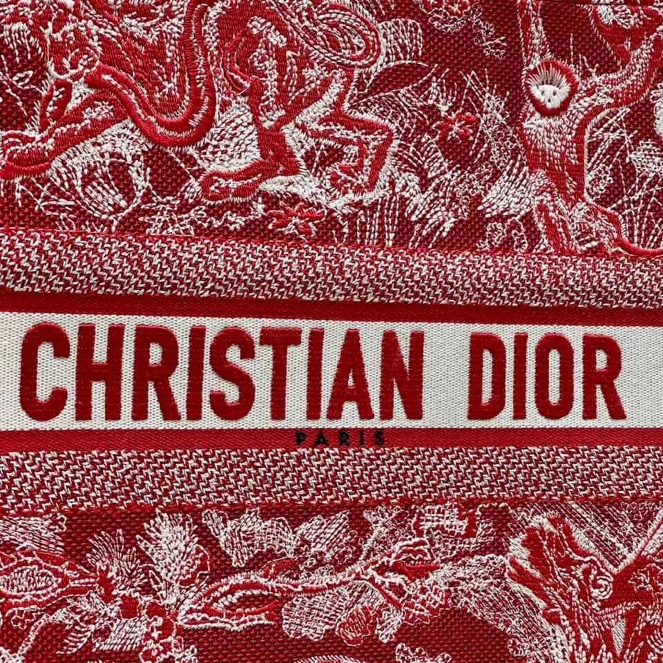 DIOR BOOK TOTE Raspberry Toile de Jouy Reverse Embroidery M1286ZR RED