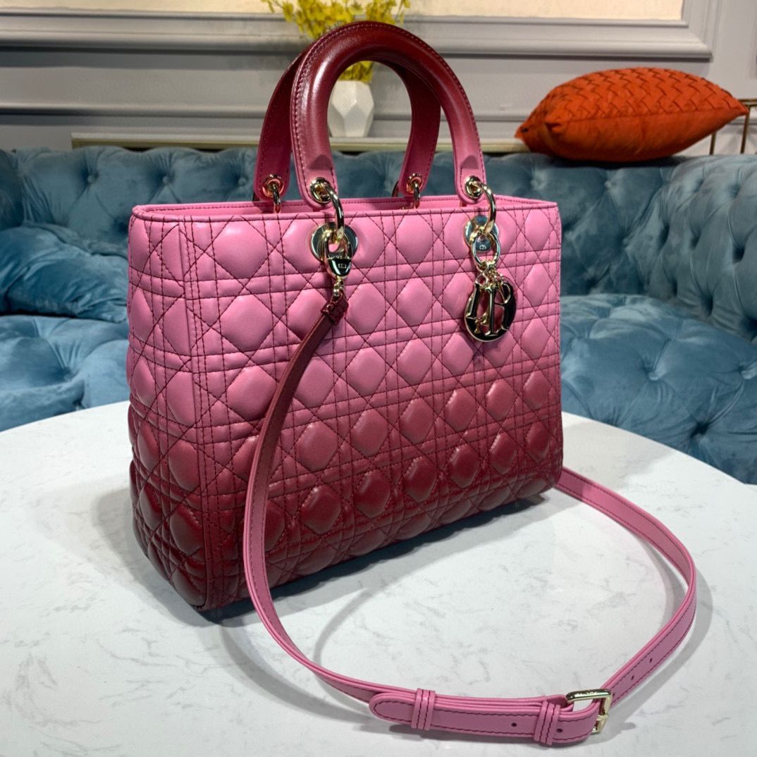 DIOR LADY BAG Pink Gradient Cannage Lambskin M0567 Pink