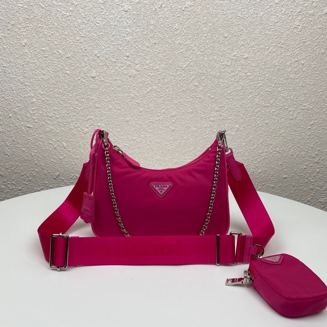 Prada Re-Edition nylon shoulder bag 1BH204 Dark pink