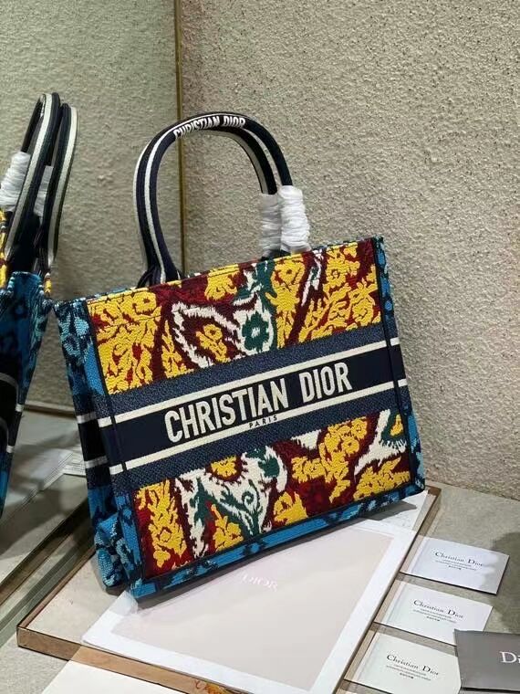 SMALL DIOR BOOK TOTE Blue Multicolor Dior Paisley Embroidery M1296ZJ