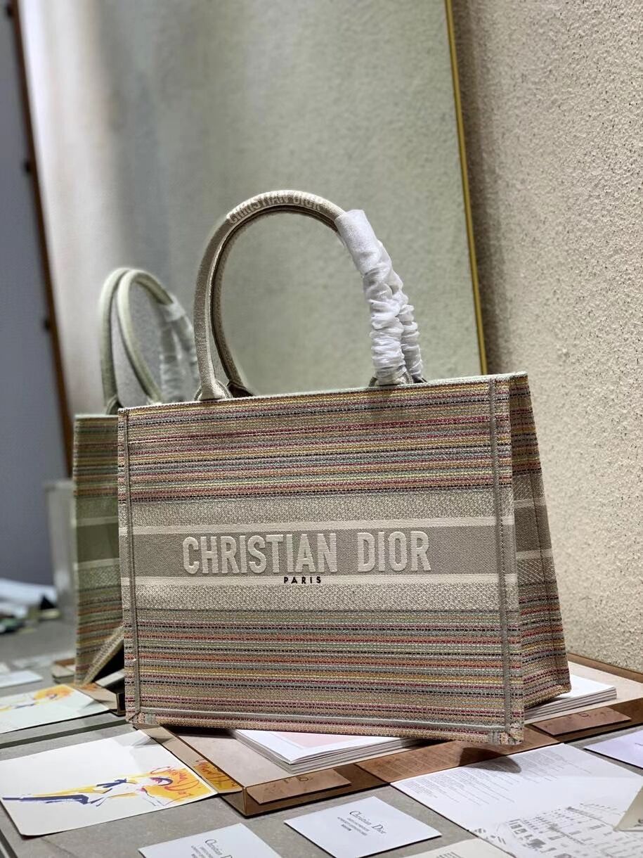 SMALL DIOR BOOK TOTE Multicolor Stripes Embroidery M1296ZRF