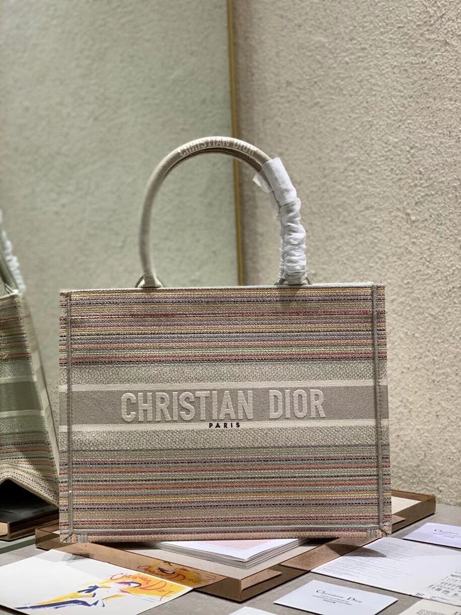 SMALL DIOR BOOK TOTE Multicolor Stripes Embroidery M1296ZRF