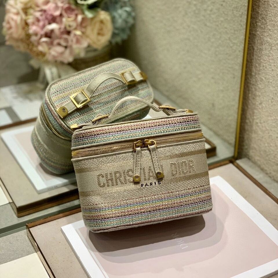 SMALL DIORTRAVEL VANITY CASE Multicolor Striped Embroidery S5489C