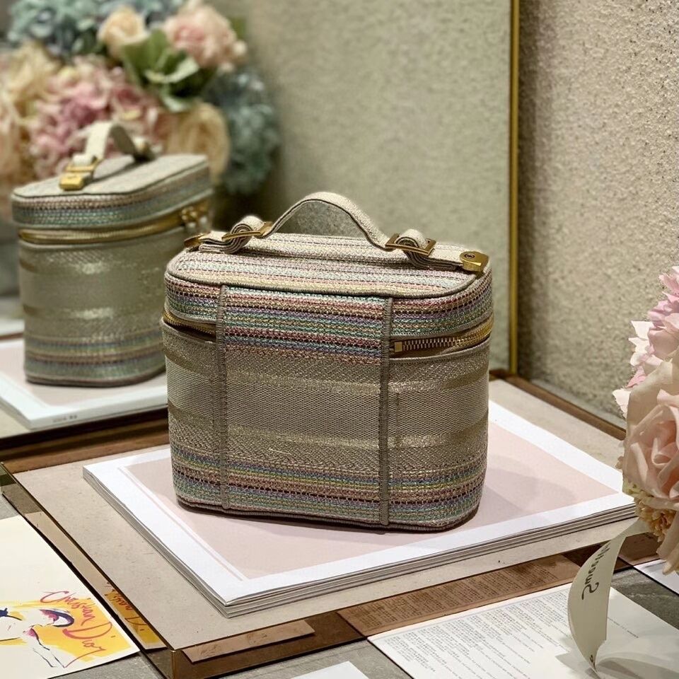 SMALL DIORTRAVEL VANITY CASE Multicolor Striped Embroidery S5489C