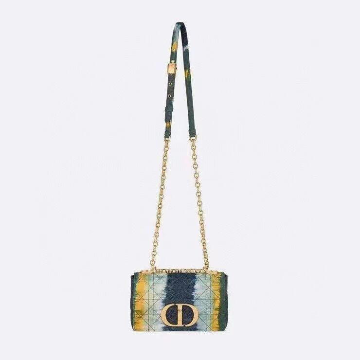 SMALL DIOR CARO BAG Embroidered Denim M9241  blue