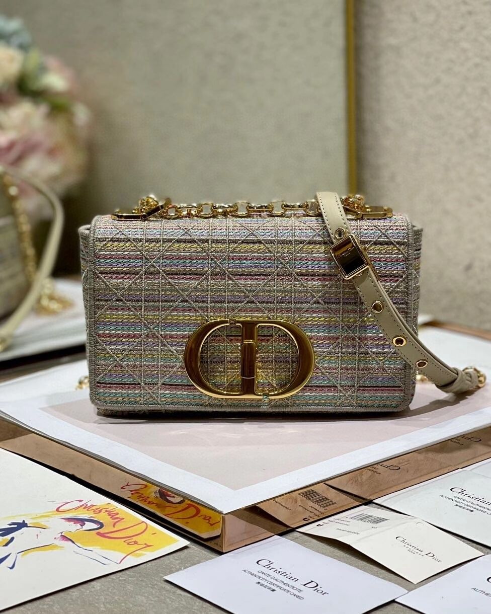 SMALL DIOR CARO BAG Multicolor Striped Embroidery M9241