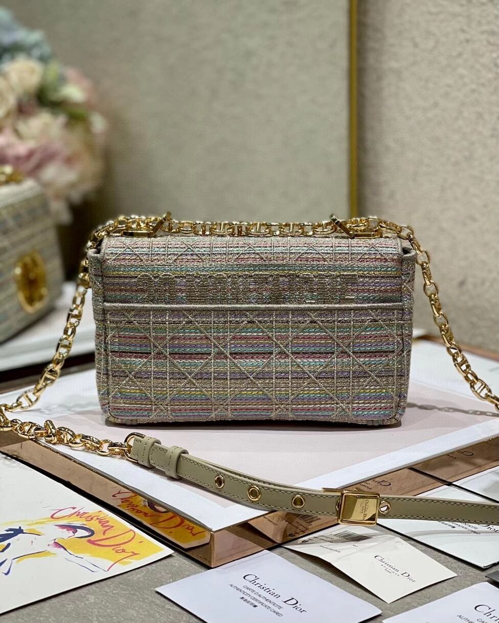 SMALL DIOR CARO BAG Multicolor Striped Embroidery M9241