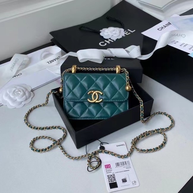 CHANEL mini wallet on chain AP2290 green