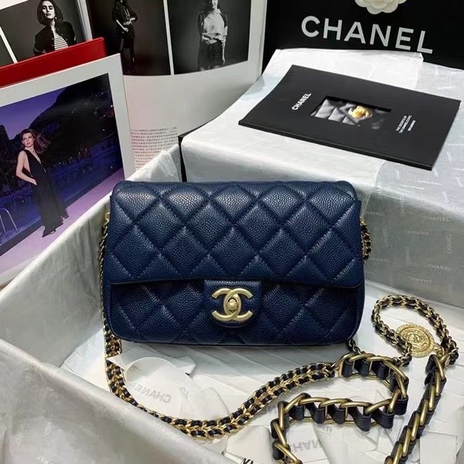 Chanel Flap Shoulder Bag Original leather AS2543 dark blue