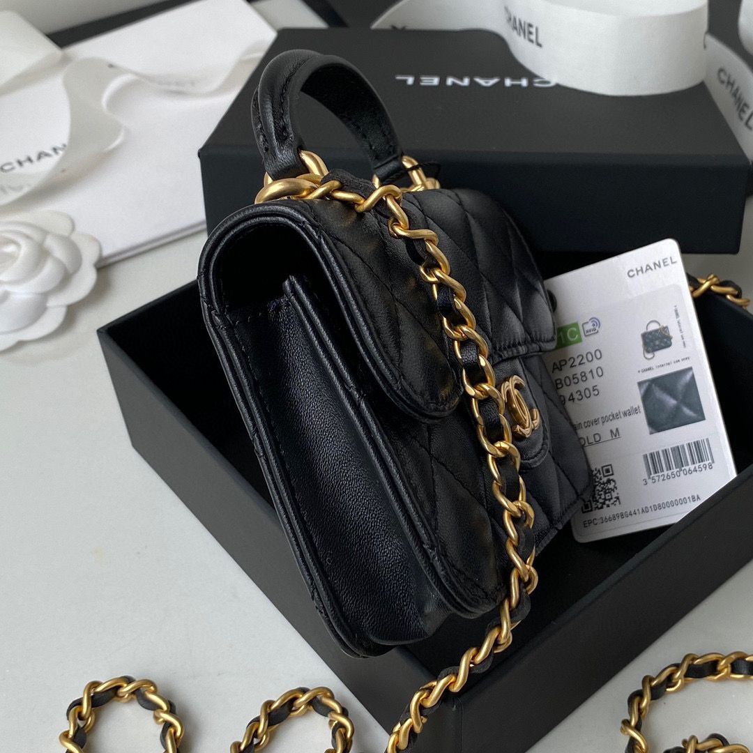 CHANEL Top Handle Micro Mini Wallet On Chain AP2200 Black