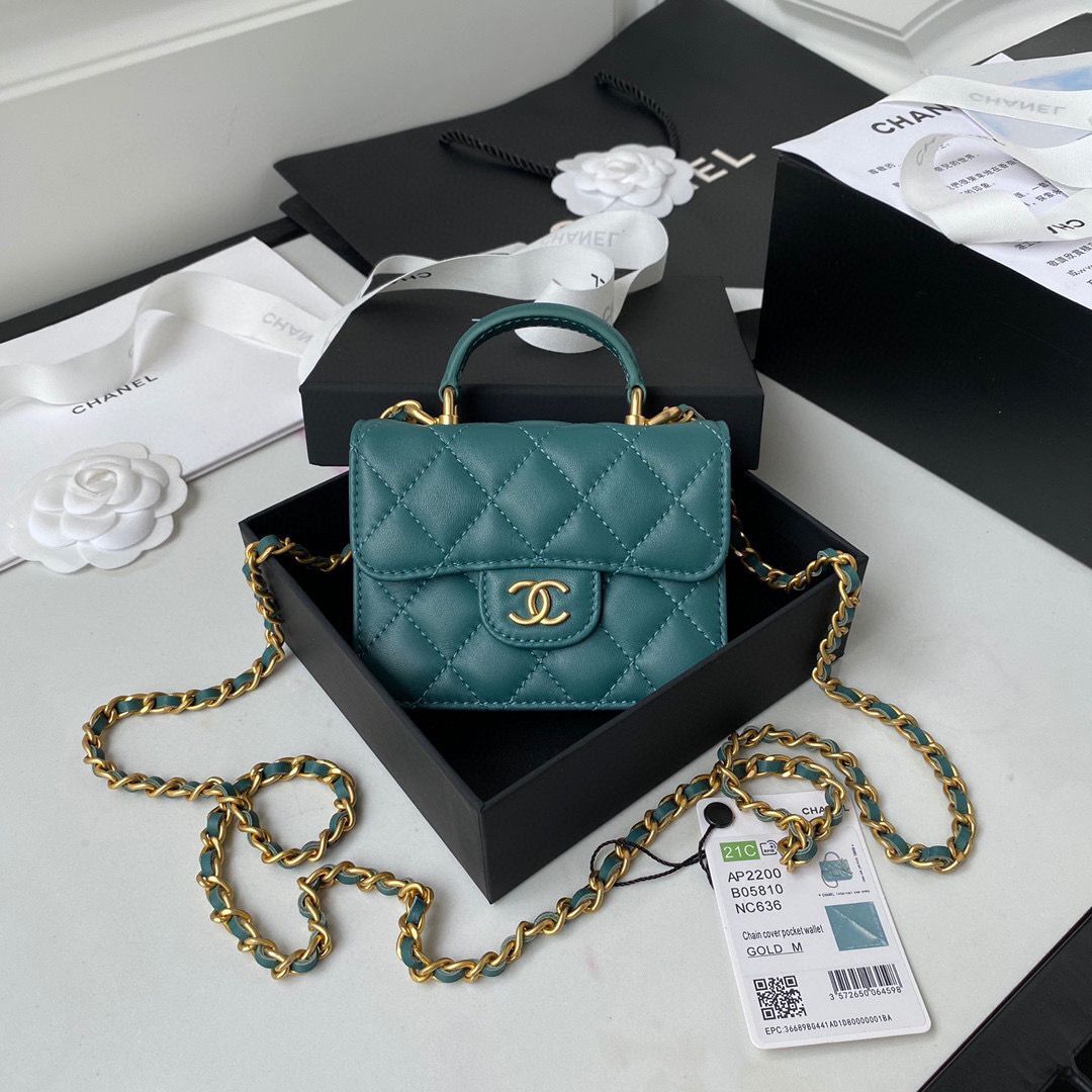 CHANEL Top Handle Micro Mini Wallet On Chain AP2200 Green