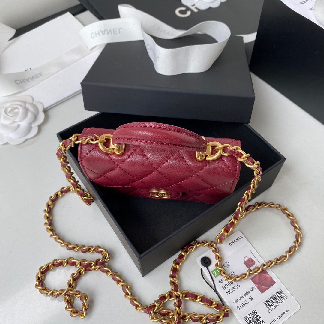 CHANEL Top Handle Micro Mini Wallet On Chain AP2200 Red