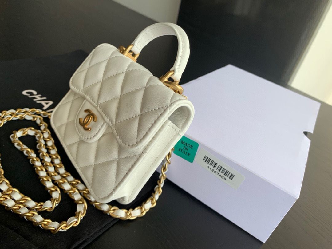 CHANEL Top Handle Micro Mini Wallet On Chain AP2200 White