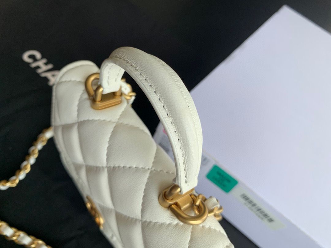 CHANEL Top Handle Micro Mini Wallet On Chain AP2200 White