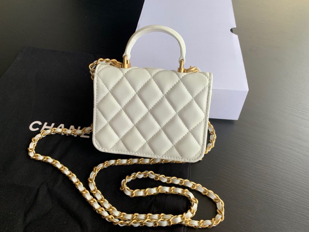 CHANEL Top Handle Micro Mini Wallet On Chain AP2200 White