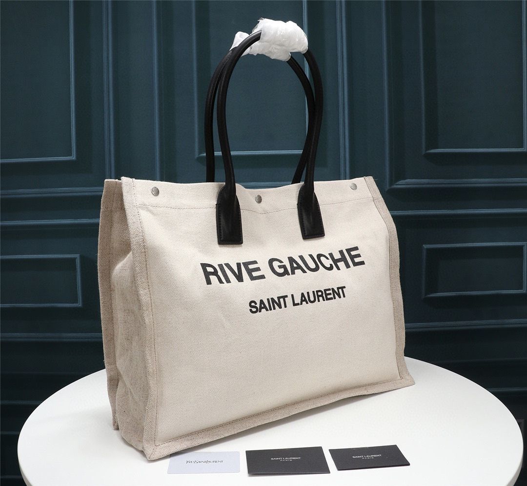 Yves Saint Laurent Rive Gauche Tote Shopping Bag 59929 White