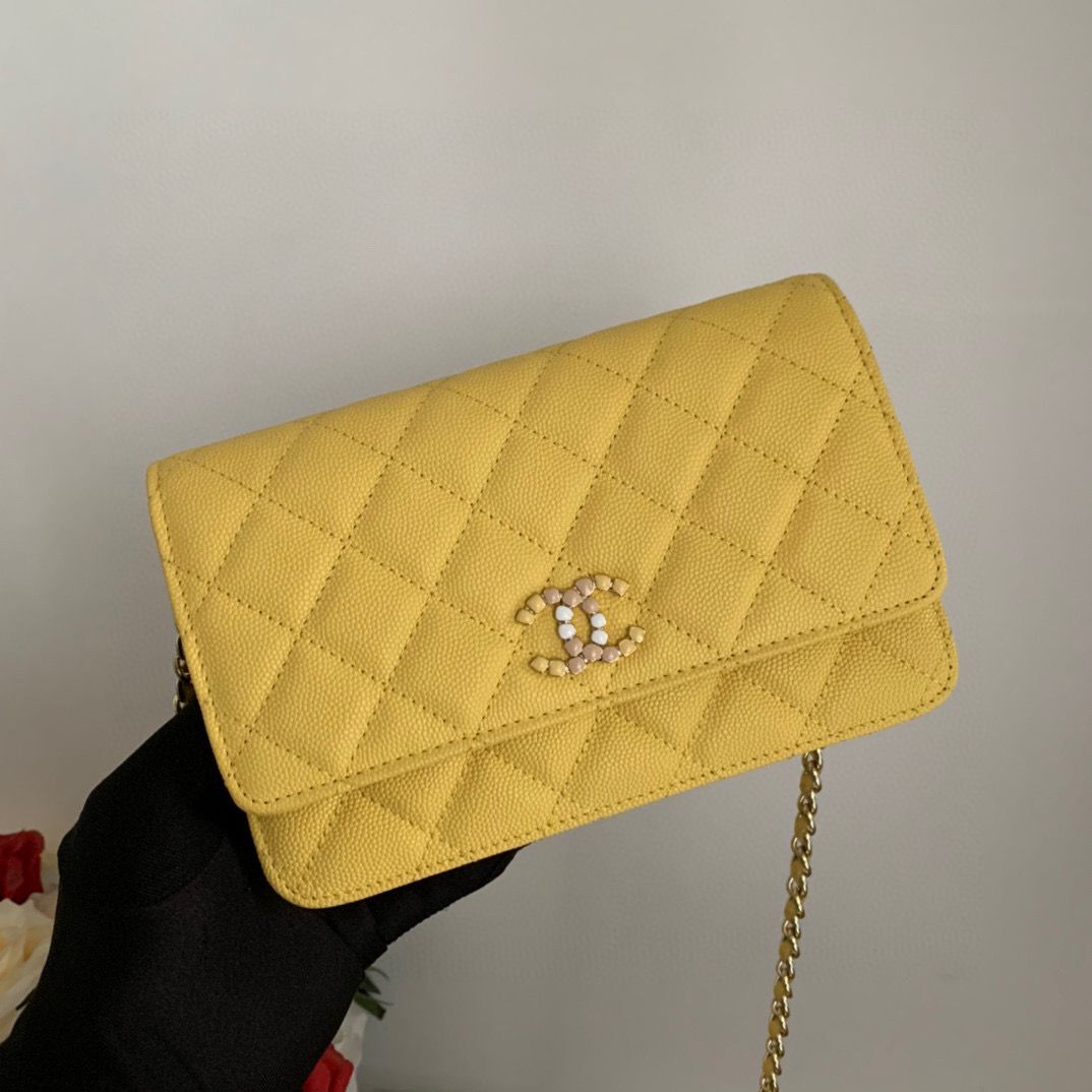 Chanel WOC Original Caviar Leather Flap cross-body bag V33818 Yellow