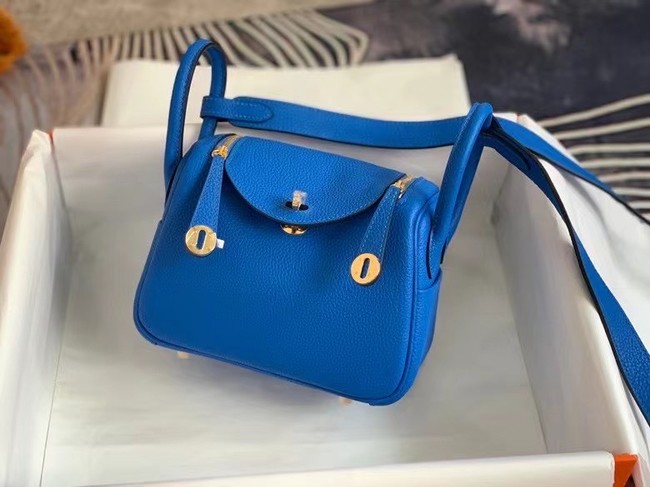 Hermes mini Lindy Original Togo Leather Bag OLD19 Electric blue