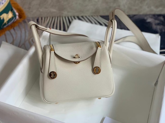 Hermes mini Lindy Original Togo Leather Bag OLD19 Pearl White