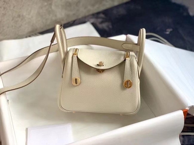 Hermes mini Lindy Original Togo Leather Bag OLD19 Pearl White