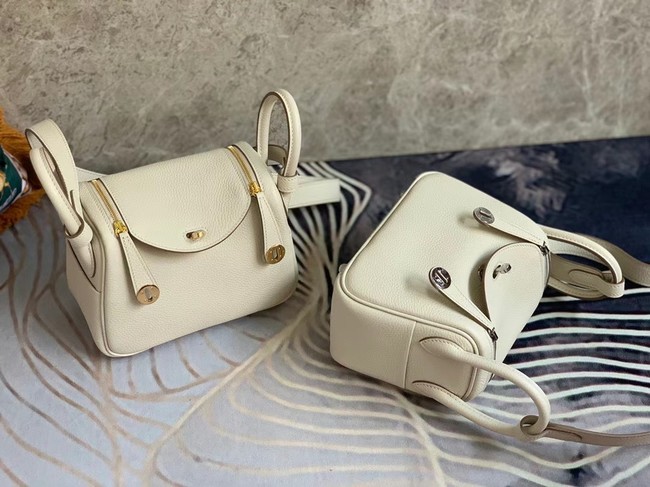 Hermes mini Lindy Original Togo Leather Bag OLD19 Pearl White