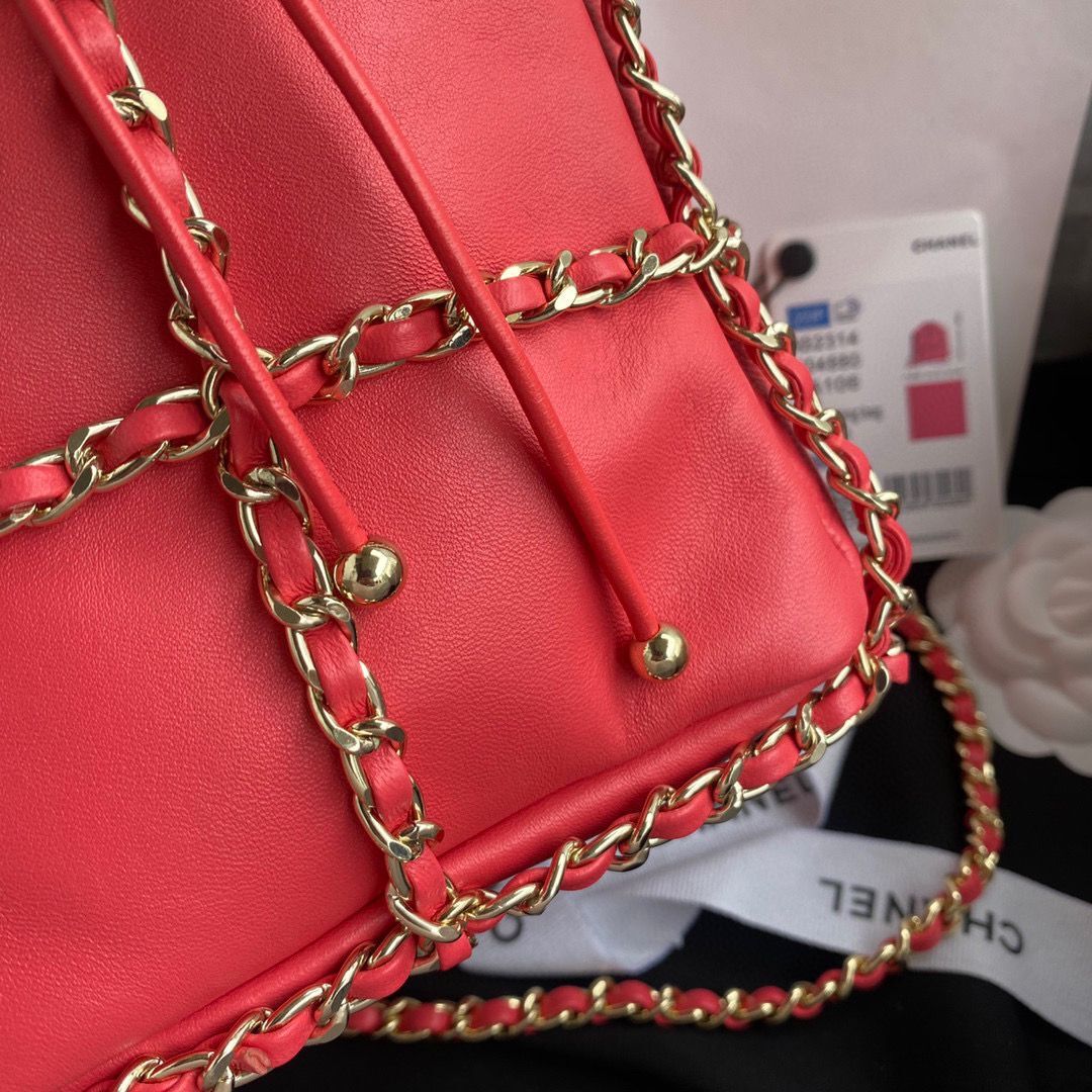 Chanel Drawstring Bag Lambskin & Gold Metal AS2314 AS2313 Red