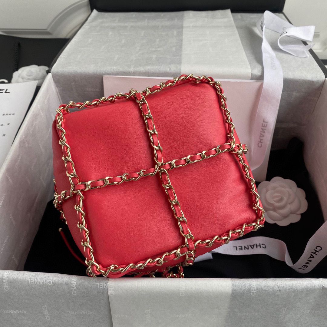 Chanel Drawstring Bag Lambskin & Gold Metal AS2314 AS2313 Red