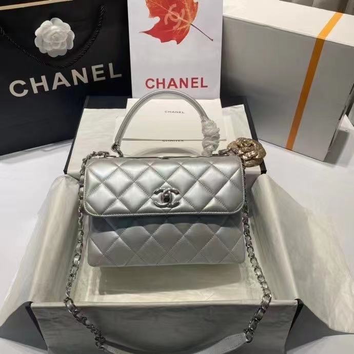 Chanel flap bag with top handle AS2215 Silver